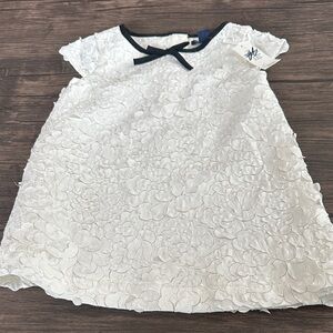 GAP White Floral Appliqué Dress with Navy Trim